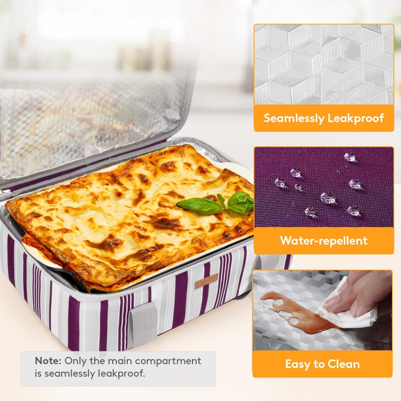 LUNCIA Insulated Casserole Carrier for Hot or Cold Food, Lasagna Lugger Tote for Potluck Parties/Picnic/Cookouts, Fits 9""  13"" Baking Dish, Purple - Image 5
